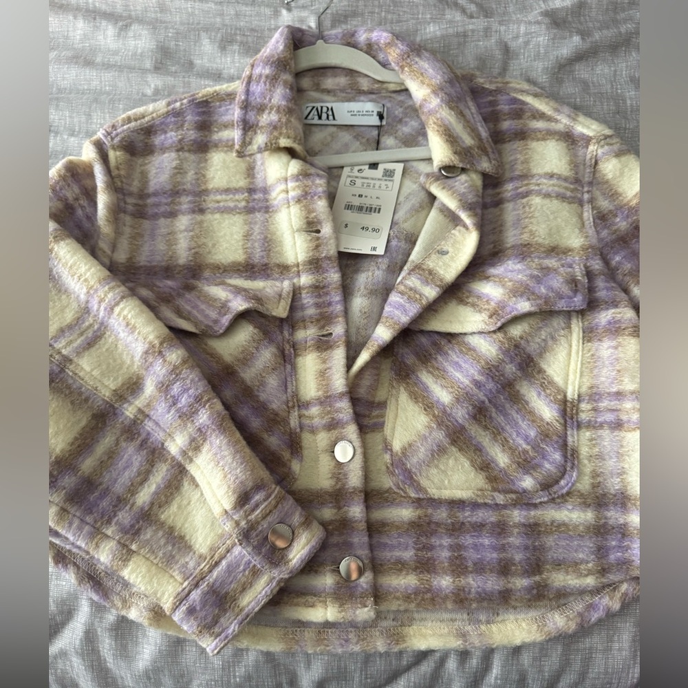 Zara Lavender and Cream Checkered cropped Jacket